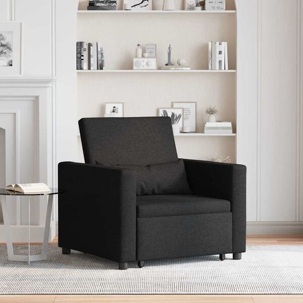 vidaXL Jednolôžková pohovka s kolesami Čierna 90 x 165 x 87 cm látka