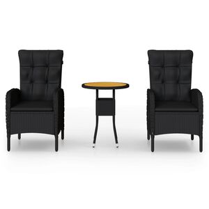 vidaXL 3-dielna z&aacute;hradn&aacute; bistro s&uacute;prava polyratan čierna