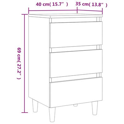 vidaXL Nočný stolík nohy z masívneho dreva betónový sivý 40x35x69 cm