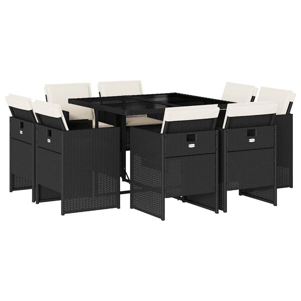 vidaXL 9-dielna z&aacute;hradn&aacute; jed&aacute;lensk&aacute; sada s vank&uacute;&scaron;mi čierna polyratan