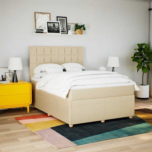 vidaXL Boxspring posteľ s matracom kr&eacute;mov&yacute; 140x190 cm l&aacute;tka