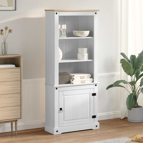 vidaXL Highboard Biela 74 x 38 x 170 cm Mas&iacute;vne borovicov&eacute; drevo