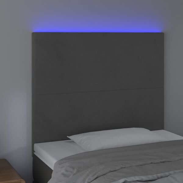 vidaXL Čelo postele s LED tmavosivé 80x5x118/128 cm zamat