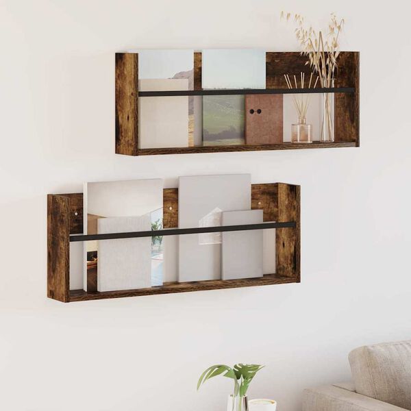 vidaXL Reg&aacute;l na časopisy s poličkou 2 pcs Dymov&aacute; dub 80 x 12 x 30 cm