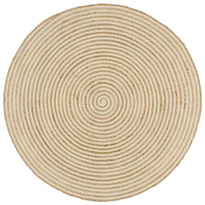 vidaXL Ručne vyrobený jutový koberec, špirálový dizajn, biely 90 cm