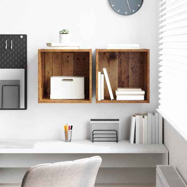vidaXL Nástenná skrinka s poličkou 2 pcs Staré drevo 37 x 37 x 37 cm