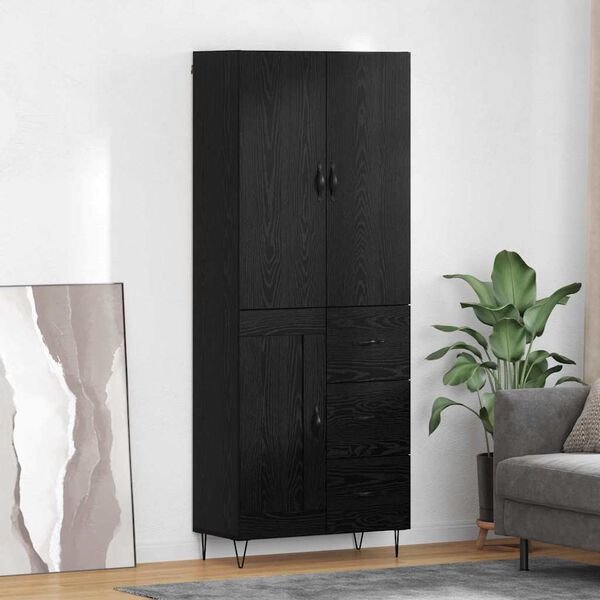 vidaXL Highboard so z&aacute;suvkou 2 pcs Čierny dub Kon&scaron;trukčn&eacute; drevo a sklo
