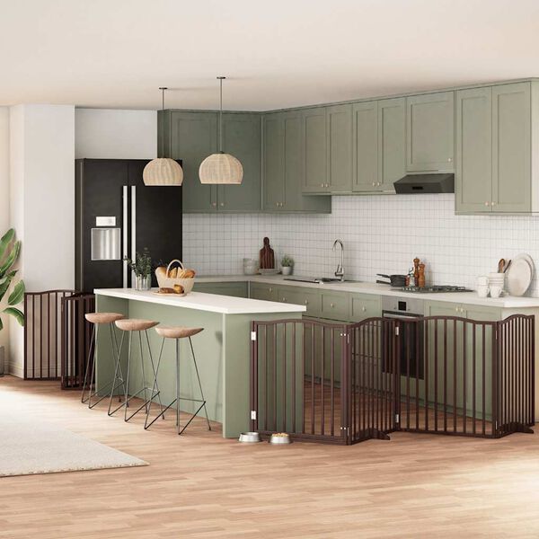 vidaXL Brána pre psa s dvere sklad. 12pan. hnedá 960 cm topoľové drevo