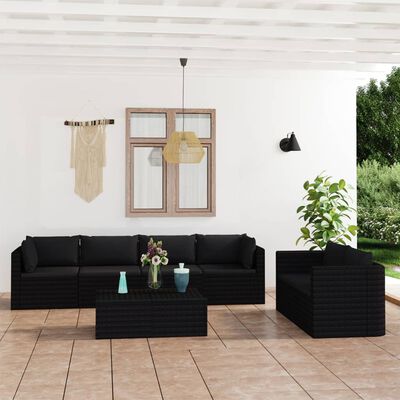 vidaXL 7-dielny záhradný sedací set s vankúšmi polyratanový čierny