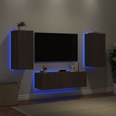 vidaXL 3-dielne TV nástenné skrinky s LED svetlami hnedý dub