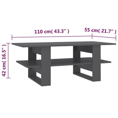 vidaXL Konferenčný stolík sivý 110x55x42 cm drevotrieska