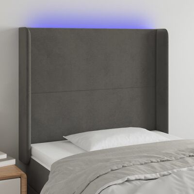 vidaXL Čelo postele s LED tmavosivé 83x16x118/128 cm zamat