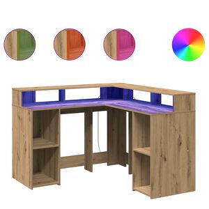 vidaXL St&ocirc;l s LED svetlami dub artisian 130x130x91 cm kompozitn&eacute; drevo