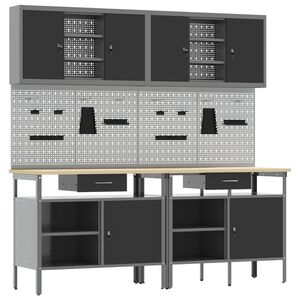 vidaXL Sada pracovn&eacute;ho stola so z&aacute;suvkou 8 pcs Červen&aacute; a &scaron;ed&aacute;