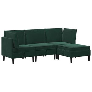 vidaXL S&uacute;prava n&aacute;bytku do ob&yacute;vačky s vank&uacute;&scaron;om 4 pcs Tmavozelen&aacute; Zamat