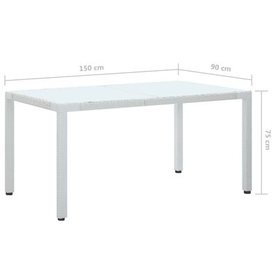 vidaXL Záhradný stôl, biely 150x90x75 cm, polyratan