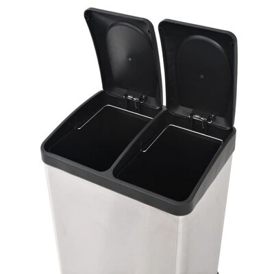 vidaXL Pedálový odpadkový kôš na triedený odpad, nerezová oceľ 36 l
