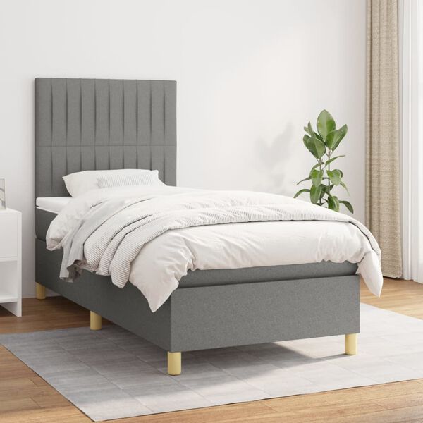 vidaXL Boxspring posteľ s matracom tmavosiv&aacute; 90x190 cm l&aacute;tka