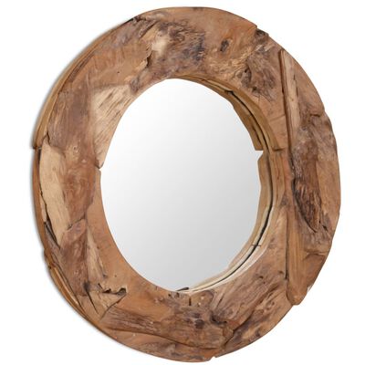 vidaXL Dekoratívne zrkadlo z teakového dreva, 80 cm, okrúhle