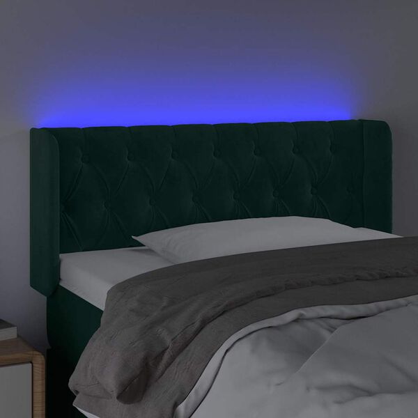 vidaXL Čelo postele s LED tmavozelen&eacute; 103x16x78/88 cm zamat