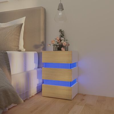 vidaXL Nočný stolík s LED, biela a sonoma 45x35x67cm, kompozitné drevo