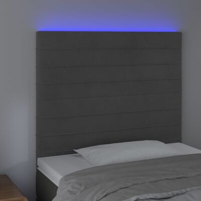 vidaXL Čelo postele s LED tmavosivé 90x5x118/128 cm zamat