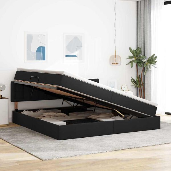 vidaXL Postel s &uacute;ložn&yacute;m prostorem a LED svetlom Čierna 200 x 200 cm