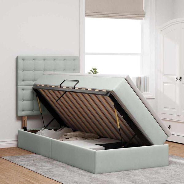 vidaXL Postel s &uacute;ložn&yacute;m prostorem a matrac&iacute; Svetlosiv&aacute; 90 x 190 cm