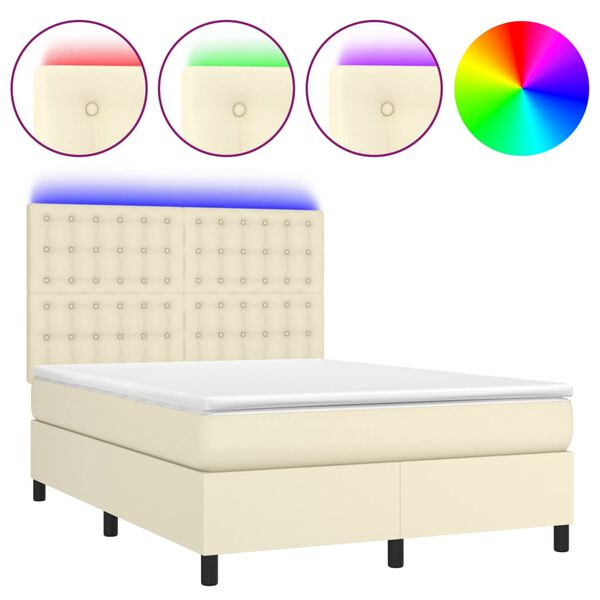 vidaXL Boxspring posteľ s matracom a LED kr&eacute;mov&aacute; 140x200 cm umel&aacute; koža