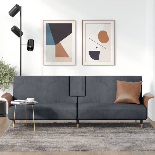 vidaXL Rozkladacia pohovka s držiakmi pohárov tmavosivá zamat