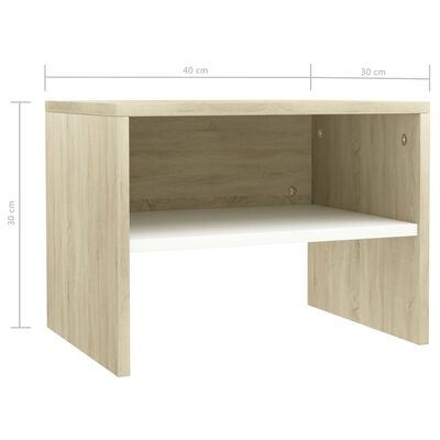 vidaXL Nočný stolík, biely a dub sonoma 40x30x30 cm, drevotrieska