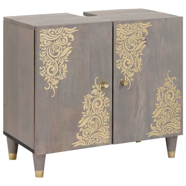 vidaXL Skrinka pod umývadlo Sivá 62 x 33 x 58 cm Masívne mango drevo