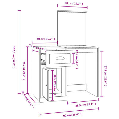 vidaXL Toaletný stolík so zrkadlom biely 90x50x132,5 cm drevo