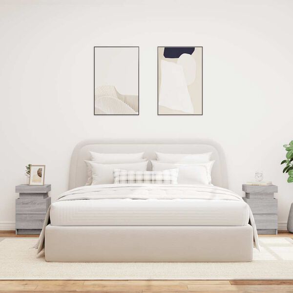 vidaXL Nočné stolíky s LED svetlami 2 ks sivé sonoma 35x39x55 cm