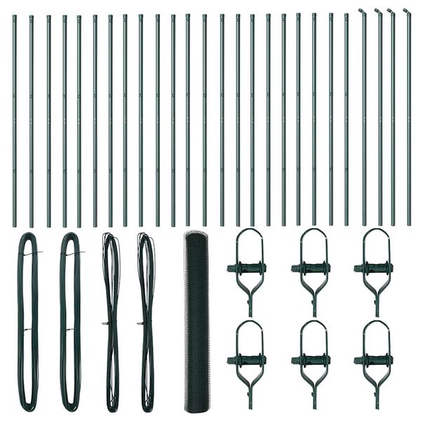 vidaXL Stĺp na plot. Zelená 50 x 1 m (25 mm sieť) Ocel a PVC