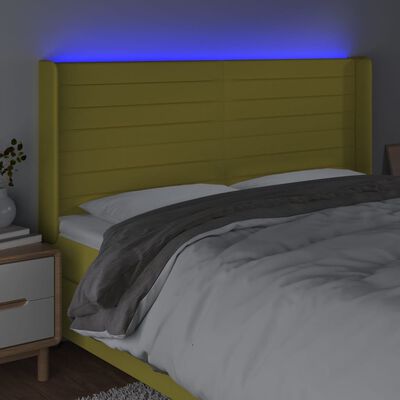 vidaXL Čelo postele s LED zelené 163x16x118/128 cm látka