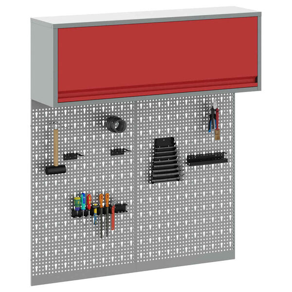 vidaXL Súprava skrinky na náradie a pegboard s poličkou 3 pcs Červená