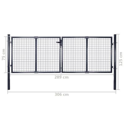 vidaXL Záhradná brána, pletivo, pozinkovaná oceľ 289x75 cm, sivá