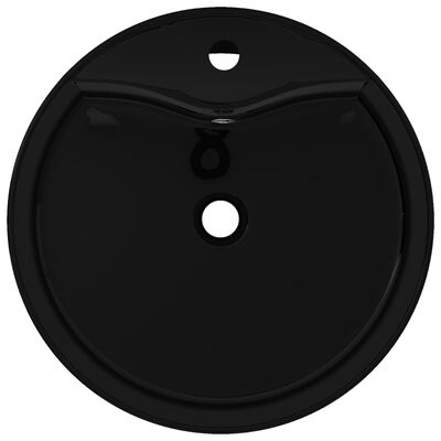 Keramické umývadlo s prepadom a otvorom na batériu, čierne, okrúhle