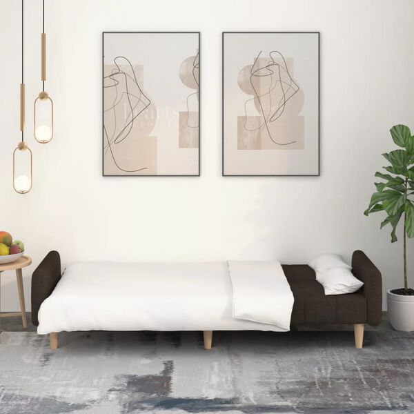 vidaXL 2-miestna rozkladacia pohovka tmavohned&aacute; l&aacute;tkov&aacute;