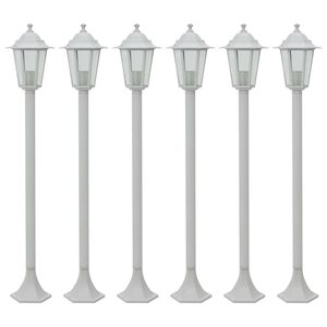 vidaXL Z&aacute;hradn&eacute; stĺpov&eacute; lampy 6 ks E27 110 cm hlin&iacute;kov&eacute; biele