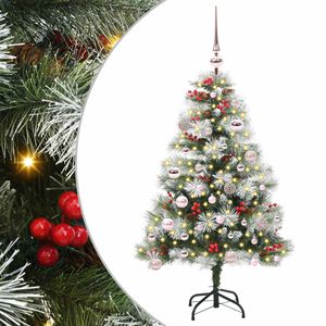 vidaXL Umel&yacute; vianočn&yacute; stromček Zelen&aacute; a biela 150 cm PVC, kov a plast