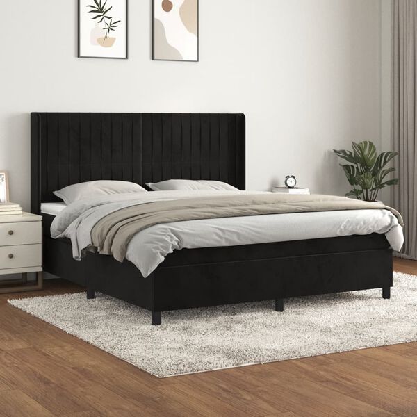 vidaXL Posteľn&yacute; r&aacute;m boxspring s matracom čierny 180x200 cm zamat