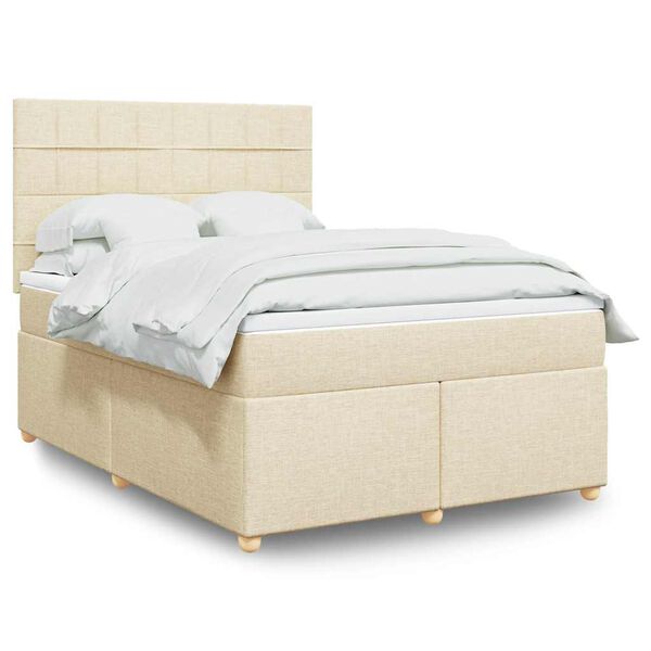 vidaXL Boxspring posteľ s matracom kr&eacute;mov&yacute; 140x190 cm l&aacute;tka