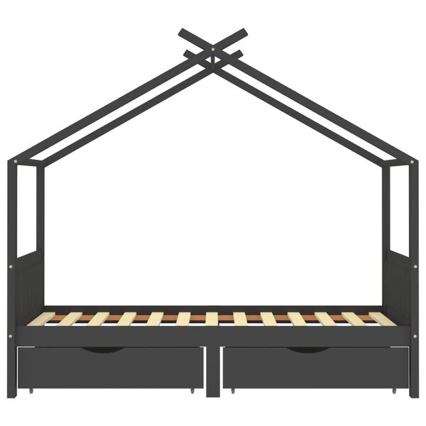 vidaXL R&aacute;m detskej postele so z&aacute;suvkami tmavosiv&yacute; borovica 90x200 cm