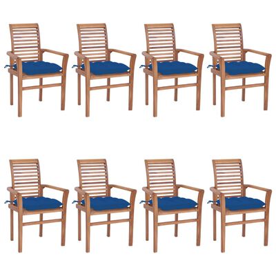 vidaXL Jedálenské stoličky 8 ks modré sedáky tíkový masív