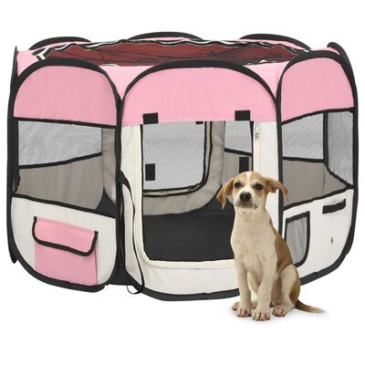 vidaXL Skladacia ohrádka pre psa s prenosnou taškou ružová 90x90x58 cm