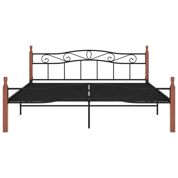 vidaXL Posteľn&yacute; r&aacute;m čierny kov a mas&iacute;vne dubov&eacute; drevo 200x200 cm