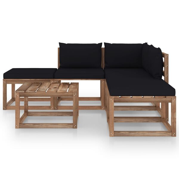 vidaXL 6-dielna z&aacute;hradn&aacute; sedacia s&uacute;prava, čierne podložky