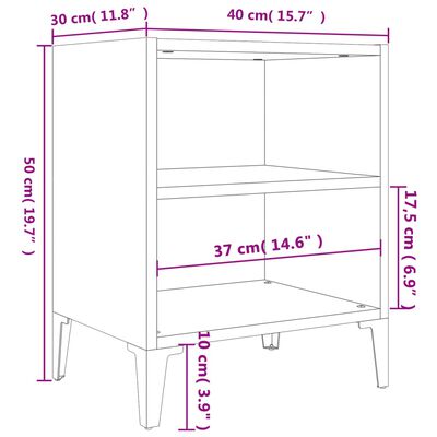 vidaXL Nočný stolík s kovovými nohami, sonoma+biela 40x30x50 cm